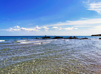 Beaches and coves along the Apulian coast of Ostuni, province of Brindisi, Apulia (Puglia), Italy.