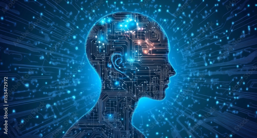 Poster man digital brain and circuit pattern technology ai.