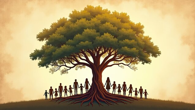 Family Tree Silhouette Under Lush Tree