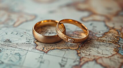 symbolic wedding rings on vintage world map