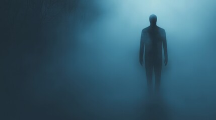 Obraz premium Mysterious Figure in Foggy Night Landscape