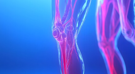 Holographic digital illustration of the body's muscles and veins. Simple solutions to complex problems and ideas for digital medical systems.
