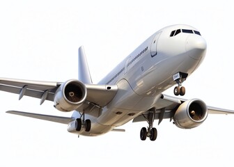 Obraz premium High-Detail White Airliner Jet Airplane Taking Off Isolated on White Background - Stock Photo