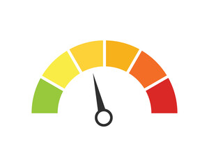 Score meter. Scale meter score level icon. Speedometer gauge indicator. Energy efficiency and consumer satisfaction rate measure UI. Indication lines. Dial with arrows and scale.