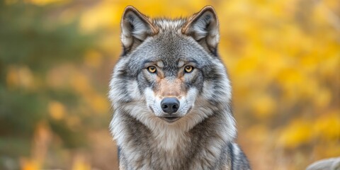 Obraz premium Stunning Grey Wolf exhibiting its beauty in a natural setting. The Grey Wolf captivates with its striking features and majestic presence, showcasing the elegance of the Grey Wolf in the wild.