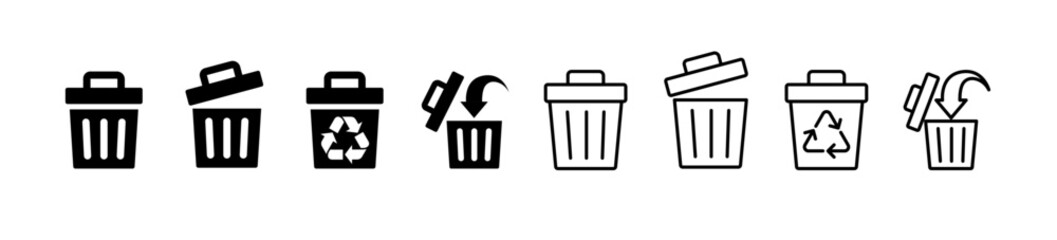 Icon set for trash cans and recycling