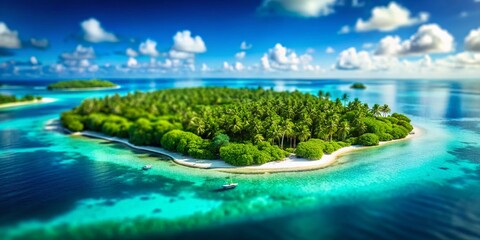 Idyllic Atoll: Miniature Blue & Green Island Paradise in Turquoise Ocean