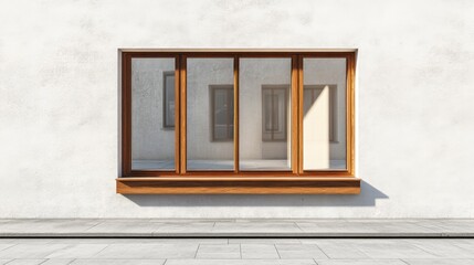 Obraz premium Modern Wooden Framed Window on White Building Wall