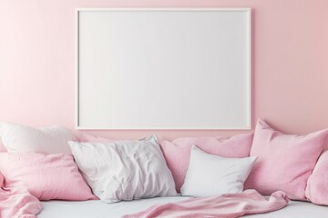 Pink Bedroom Decor with Blank Frame