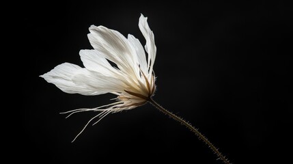 Wild dry white flower isolated on a striking black background, showcasing the delicate beauty of the wild dry white flower in a captivating contrast that draws attention and admiration.