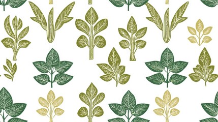 Seamless Botanical Pattern Green Leaves Nature Plant Floral Design Textile Wallpaper Background