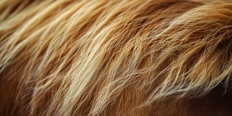 Fototapeta premium Close up of a baby horse mane, showcasing the intricate details of foal hair. This image captures the softness and texture of the baby horse mane in a stunning way.