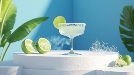 podium display product, margarita day, fresh water background