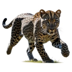 Obraz premium A graceful, spotted leopard stalking through the grass , its eyes focused and alert