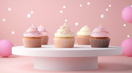 podium display product, muffin day, cute pastel brown background