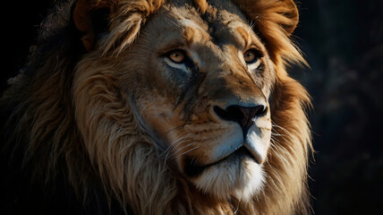 Portrait of a Beautiful lion, lion in the dark
