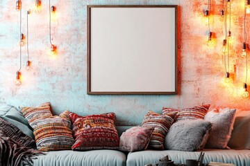 Rustic Cozy Living Room Decor with Empty Frame