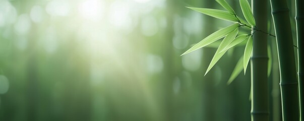 Tranquil Bamboo Forest with Soft Green Light