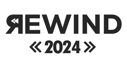 2024 year rewind isolated on black background. Creative design.