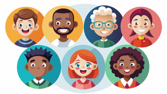 Conjunto de rostros de personas diversas que representan diferentes emociones y profesiones, ilustraci&oacute;n vectorial.