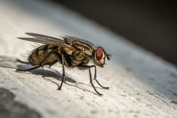 Low Light Fly on White Background Stock Photo - Macro Insect Photography