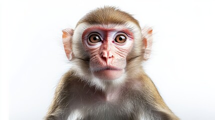 Baby monkey with a big brown nose and brown eyes. The monkey is looking at the camera
