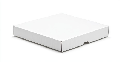 Naklejka premium A simple, unmarked white pizza box devoid of any labels or identifying information. This plain pizza box features a completely white exterior without any text.