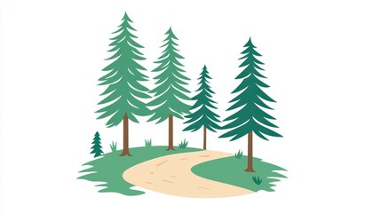 Fototapeta premium Scenic Pathway Through Lush Evergreen Forest With Vibrant Greenery