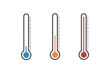 thermometer with yellow blue red scale, climate control, weather change, flat vector bicolor icon, weather icon. Temperature thermometer icon collection on white background.