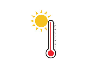 thermometer icon with sun concept of hot weather vector icon illustration