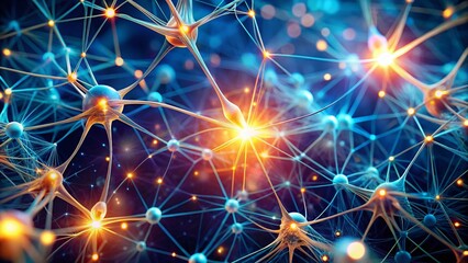 Obraz premium Luminous Neural Network: Abstract AI Bird's Eye View - Stock Photo
