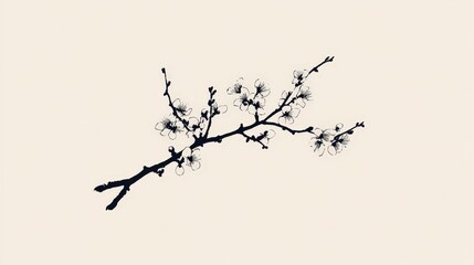 Delicate Silhouette of a Blossom Branch on a Soft Background