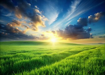 Lush Green Grass Field Landscape, Summer Meadow, Spring Pasture, Nature Background