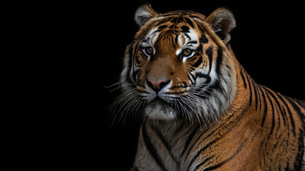 Fototapeta premium Majestic Tiger Portrait on Black Background 