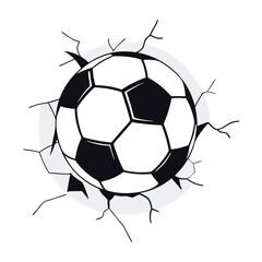 Fototapeta premium a black and white illustration of a soccer ball breaking through a crack