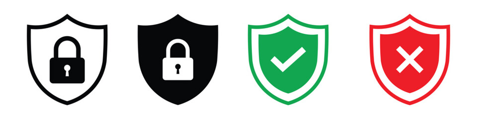 security shield icon set. shield with lock icon set. shield checkmark and shield lock icon for app, ui and website. cyber protection icon. vector illustration transparent background