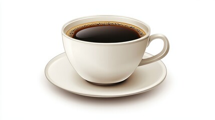 Black Coffee in a White Ceramic Cup on a Simple Saucer