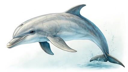 Dolphin in water, ocean, sea, for poster, advertisement, calendar, banner. On a white background