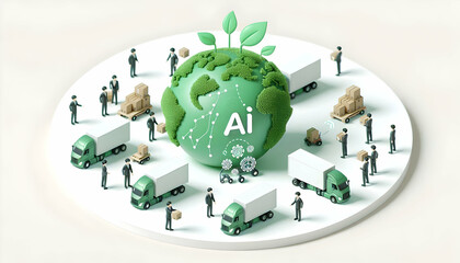 3D Business Team Enhancing AI Green Procurement Efficiency Macro Close Up