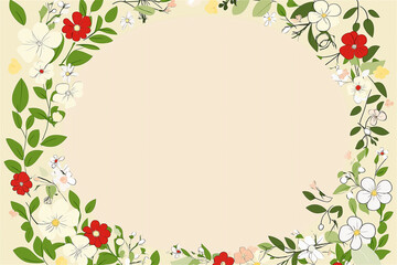 Fototapeta premium A floral frame with delicate flowers in soft pastel colors, providing space for text or design. Ideal for greeting cards, wedding invitations, or creative projects.