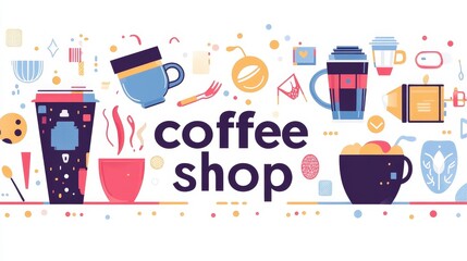 Vibrant Coffee Shop Illustration with Colorful Drink Elements