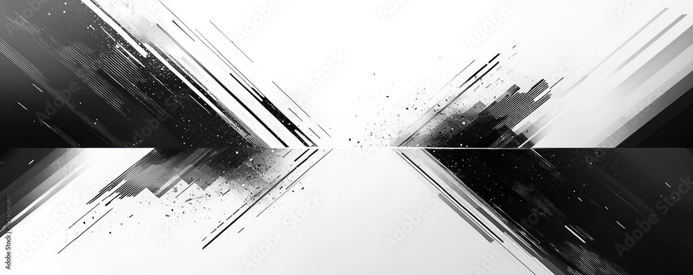 Poster this high-contrast digital background features black and white textures with dynamic lines and splas
