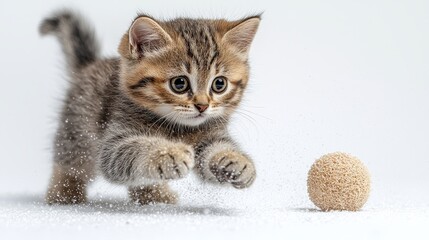 Obraz premium Playful kitten chasing a textured ball