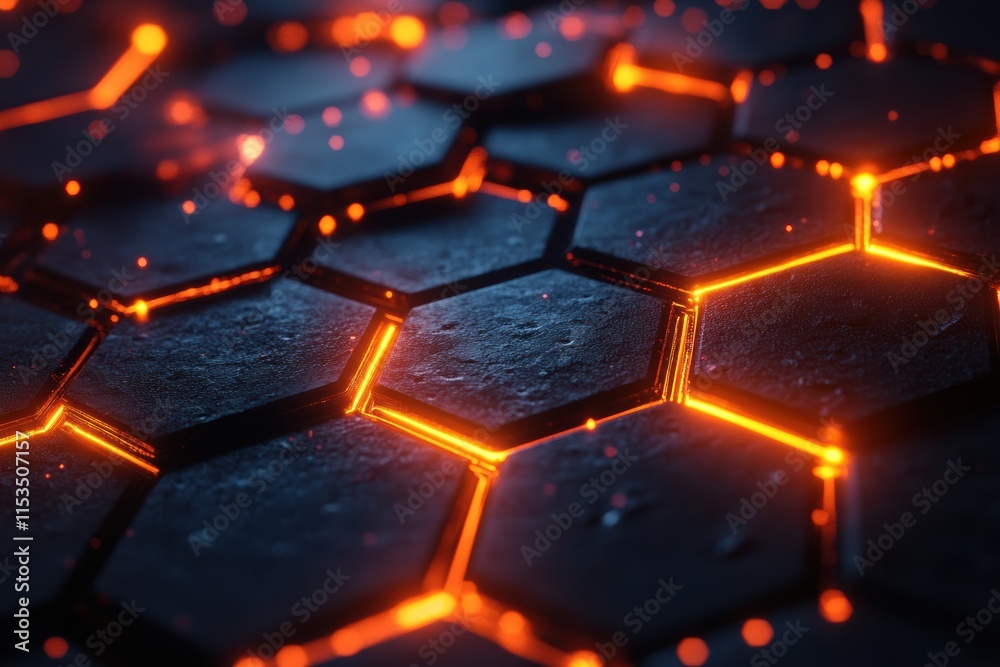 Poster glowing hexagons create a vibrant virtual texture with captivating patterns and colors
