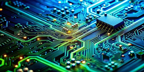 Obraz premium Macro Shot: Circuit Board Encryption, Data Privacy, Digital Security, Global Standards