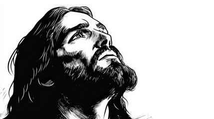 Portrait of a Thoughtful Man Gazing Upward in Contemplation