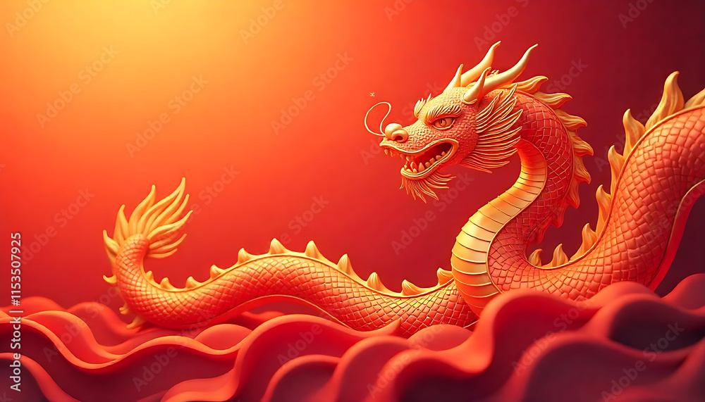 Fototapete A colorful abstract background with flowing, snake dragon shapes in shades of orange, red, and gold, creating a dynamic and vibrant composition concept Chinese New Year 2025,created with generative ai