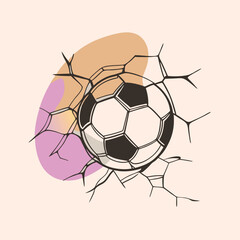 Obraz premium a black and white illustration of a soccer ball breaking through a crack