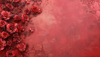 Happy Valentine's Day Stylish Valentine Decoration Concept Luxurious Hart Harts Roses Festive Red Background Copy Space