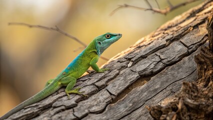Fototapeta premium Madagascar Day Gecko on Cracked Bark - Zombitse-Vohibasia National Park Wildlife